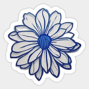 Blue Floral Design on Black Background No. 519 Sticker